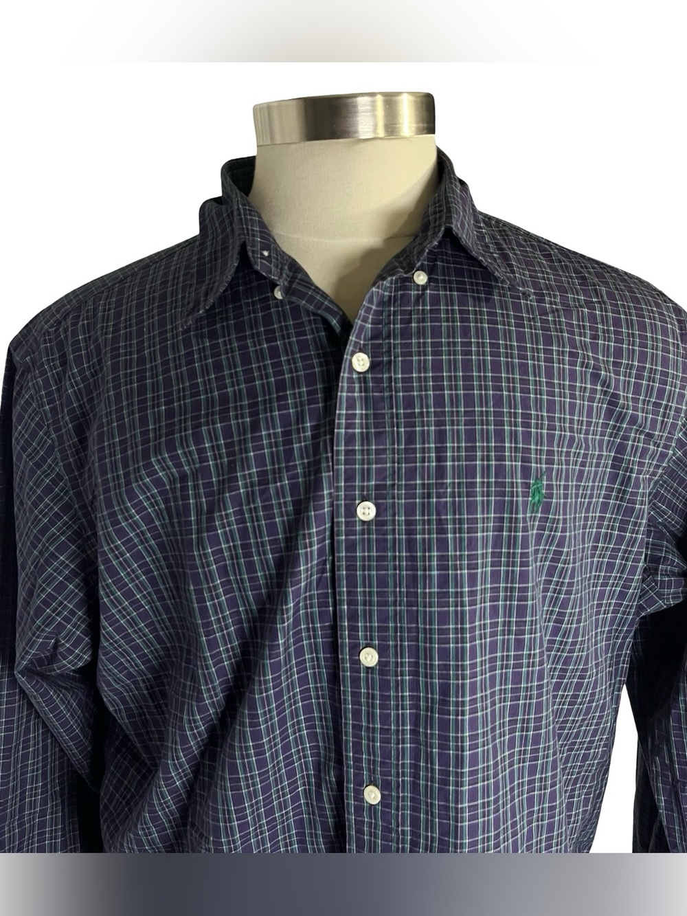 Polo Ralph Lauren Purple Green Plaid Button Up Shirt Sz XL Classic Green Pony